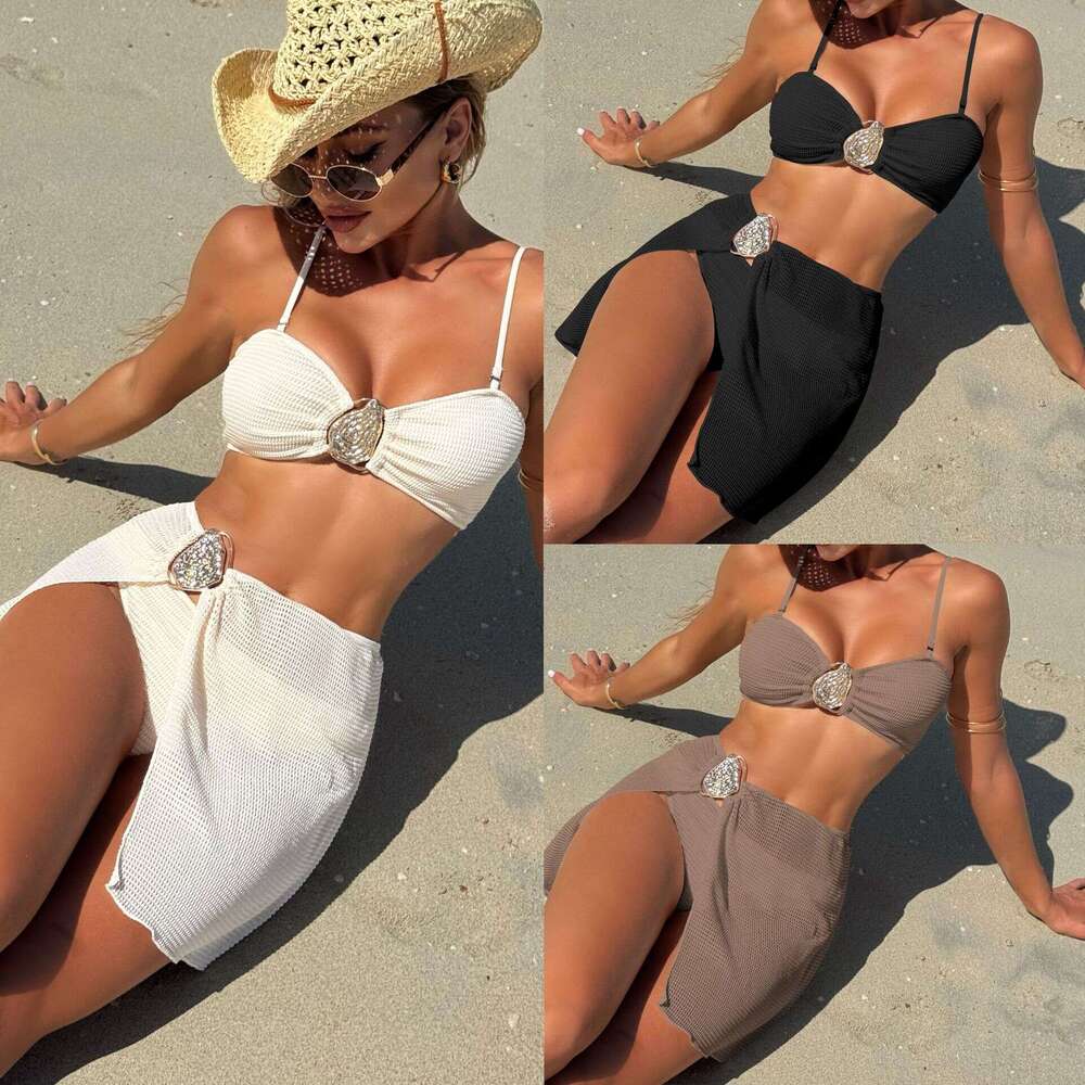 New European and American style beach vacation three-piece short skirt swimsuit bikini cross-border foreign trade