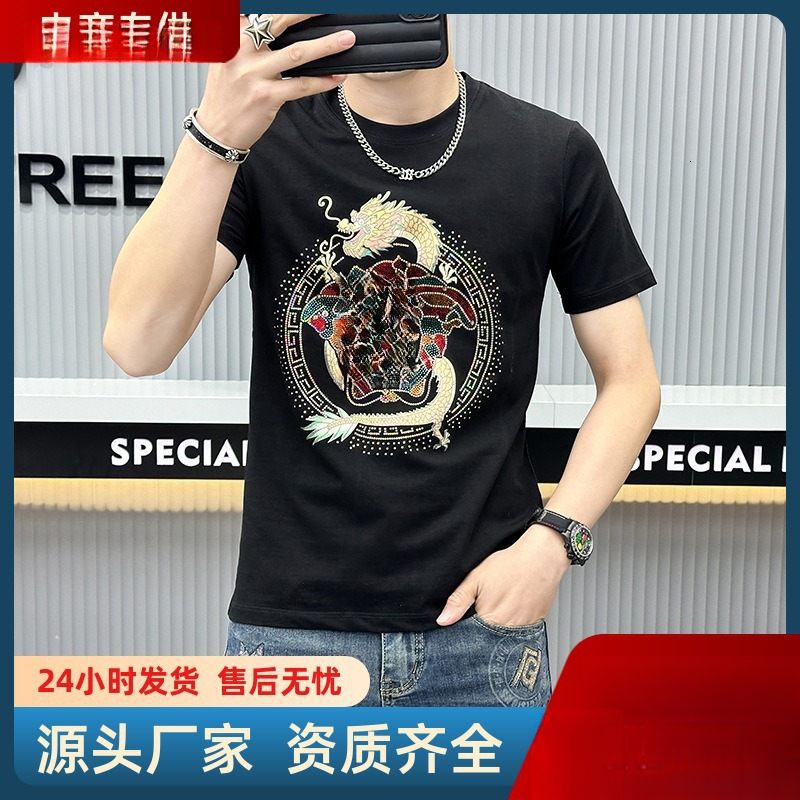 2026 Designer European Collection Men's Round-neck Short-sleeved T-shirt, Featuring Medusa Sequin Luxury Print, Comfortable And Breathable