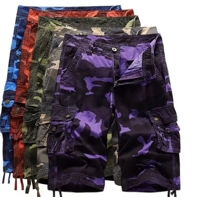Summer Mens Camouflage Cargo Shorts Loose Fit Multi Pockets Cotton Casual Workwear 260605