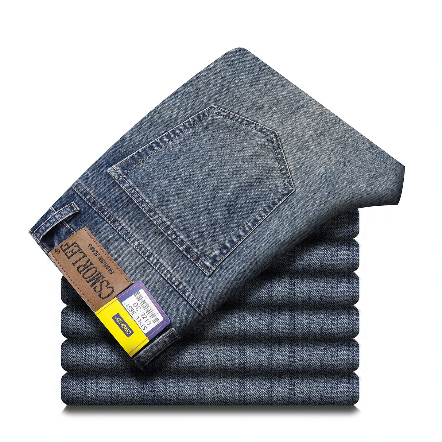 2026 Spring Summer Thin Jeans Classic Style Fashion Stretch Regular Fit Denim Trousers Male Mens Washed Light Blue 260612