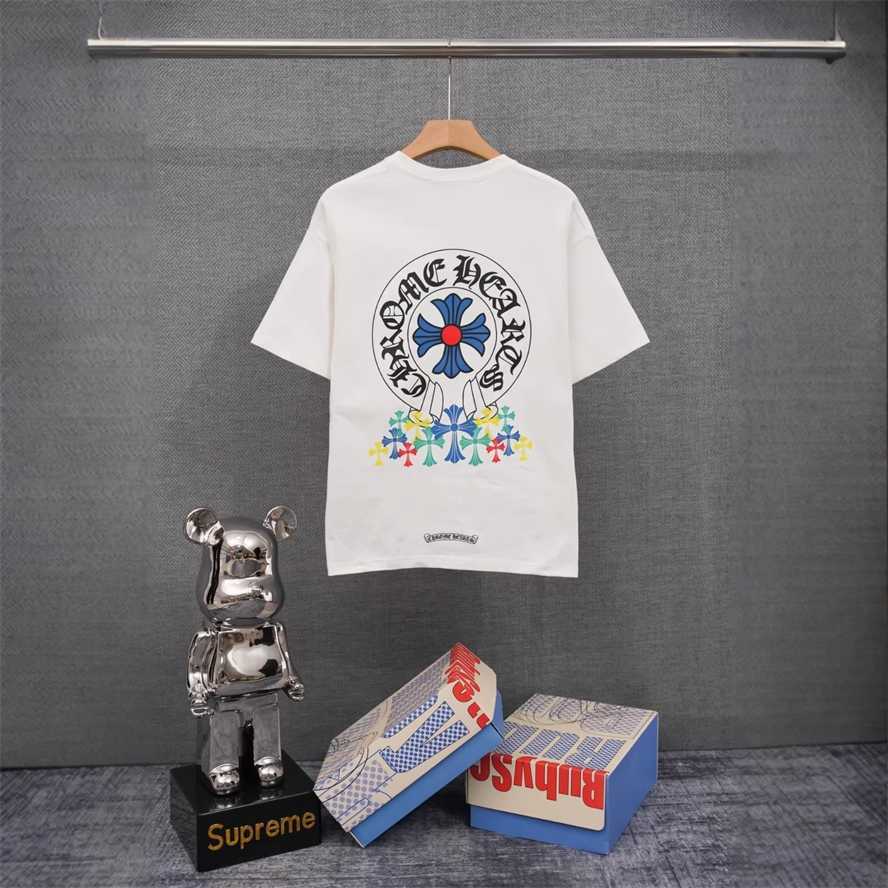 Correct version CH Chrome Summer Cross and Horseshoe Print Short Sleeve T-shirt Couple Style{category}{category}1B3O