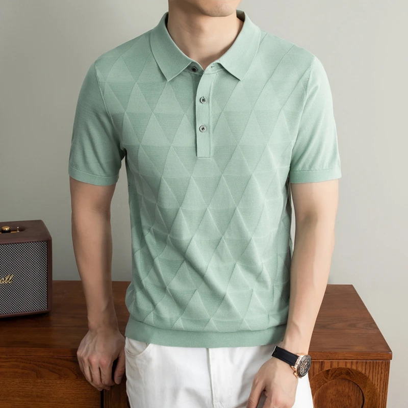 2026 Summer Mens 100 Lyocell POLO Collar T-Shirt Knitted Jumper Bussiness Casual Short-sleeved Cool Breathable Tops Tees 260612