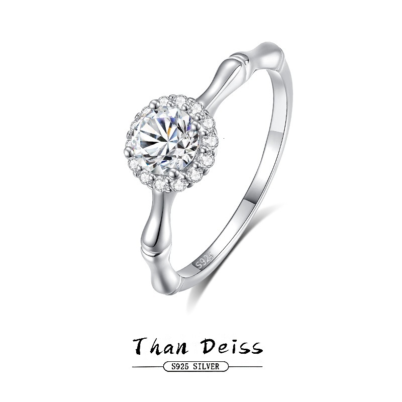 S925 sterling silver bamboo design ring with sparkling diamonds, 0.5ct moissanite, women's new Chinese style high-end jewelry wholesale