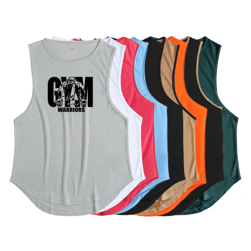 Gym Bodybuilding Sports Sleeveless T-Shirts Mens Fitness Workout Muscle Tank Tops Summer Mesh Breathable Stretch Quick Dry Vests 260612