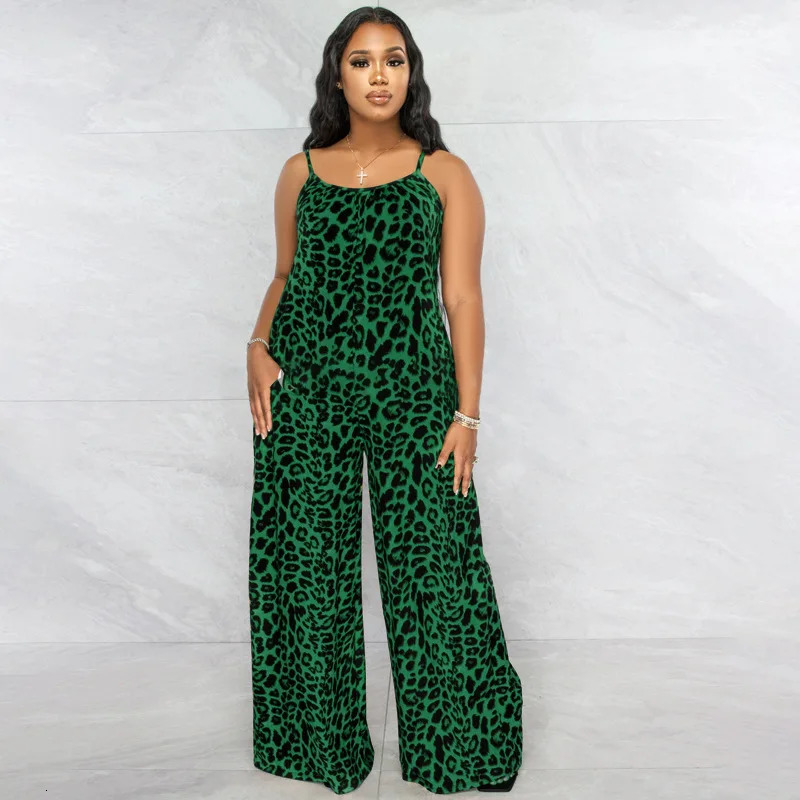 Largesize European and American womens summer fashionable leopard print sexy camisole jumpsuit 260609BANJIA
