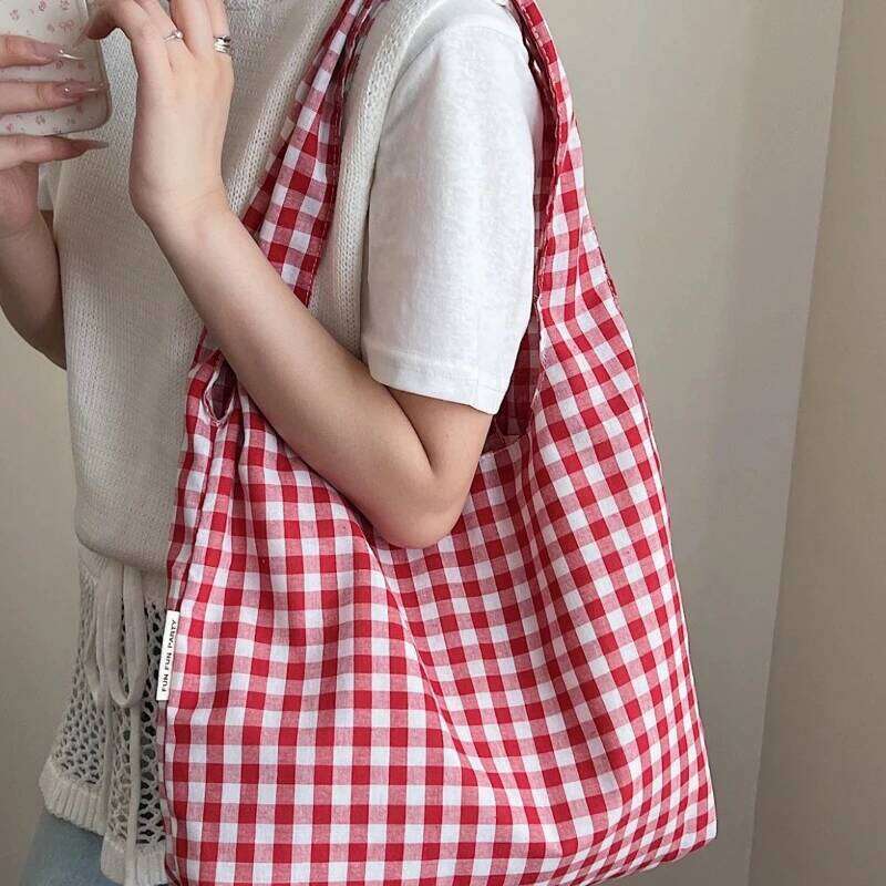 Korean Vintage Plaid Underarm Bags Lightweight Large Capacity Single Shoulder Bag Students Commute Women's Handbag Female