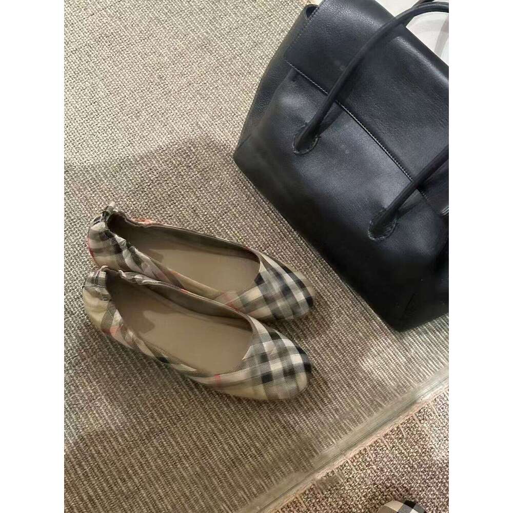 No Brand Luxury Vintage Plaid Ballet Flats Womens Khaki Tartan Check Dress Casual Soft Slip On Shallow Low Top Flat Shoes Female Elegant Geometric L