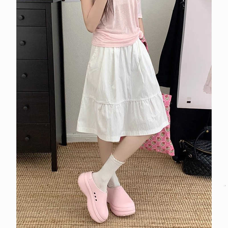 Loose 2026 Summer Fits A-line Skirts Female Korean Classic High Waist Skirts Women Fashion Solid Mid-Long Dress M260612