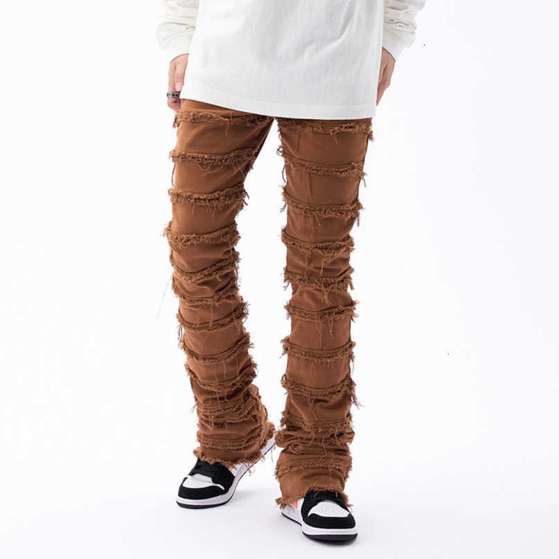 Jeans Mens Harajuku Hip Hop Striped Tassel Frayed Straight Baggy Pants and Female Solid Color Casual Denim Trousers S260612
