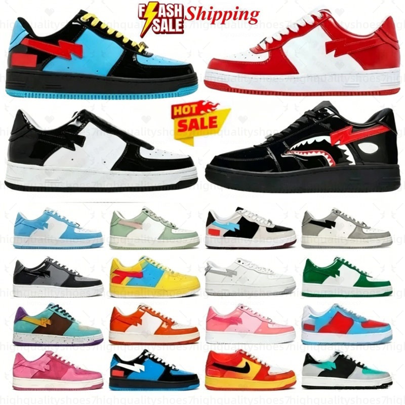 Popular bapesta shoes designer trainer low shark mens shoe sta lace up stripe adjustable sneaker for man soft leather breathable summer spring fall