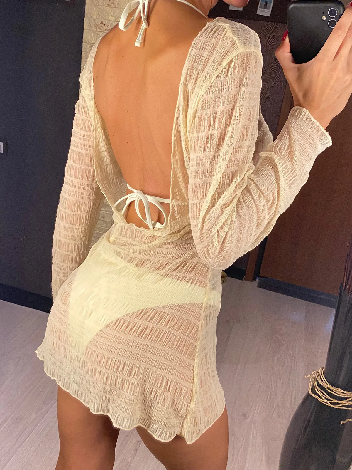 With Long Sleeve Cover Up Backless Bikini Women Swimwear Female Swimsuit Threepieces set Bather Bathing Suit Swim V5641 260611