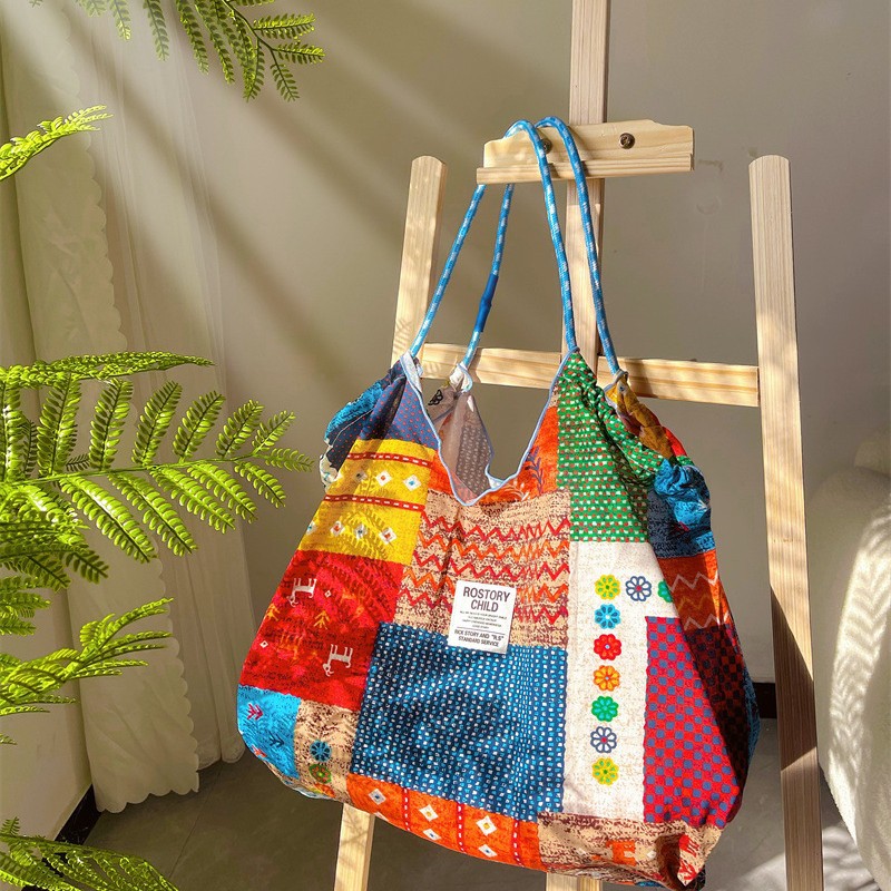 2026 new Women's lazy-style tote bag with large capacity a casual shoulder bag made of printed cloth from Thailand Bangkok and Nepal for cross-