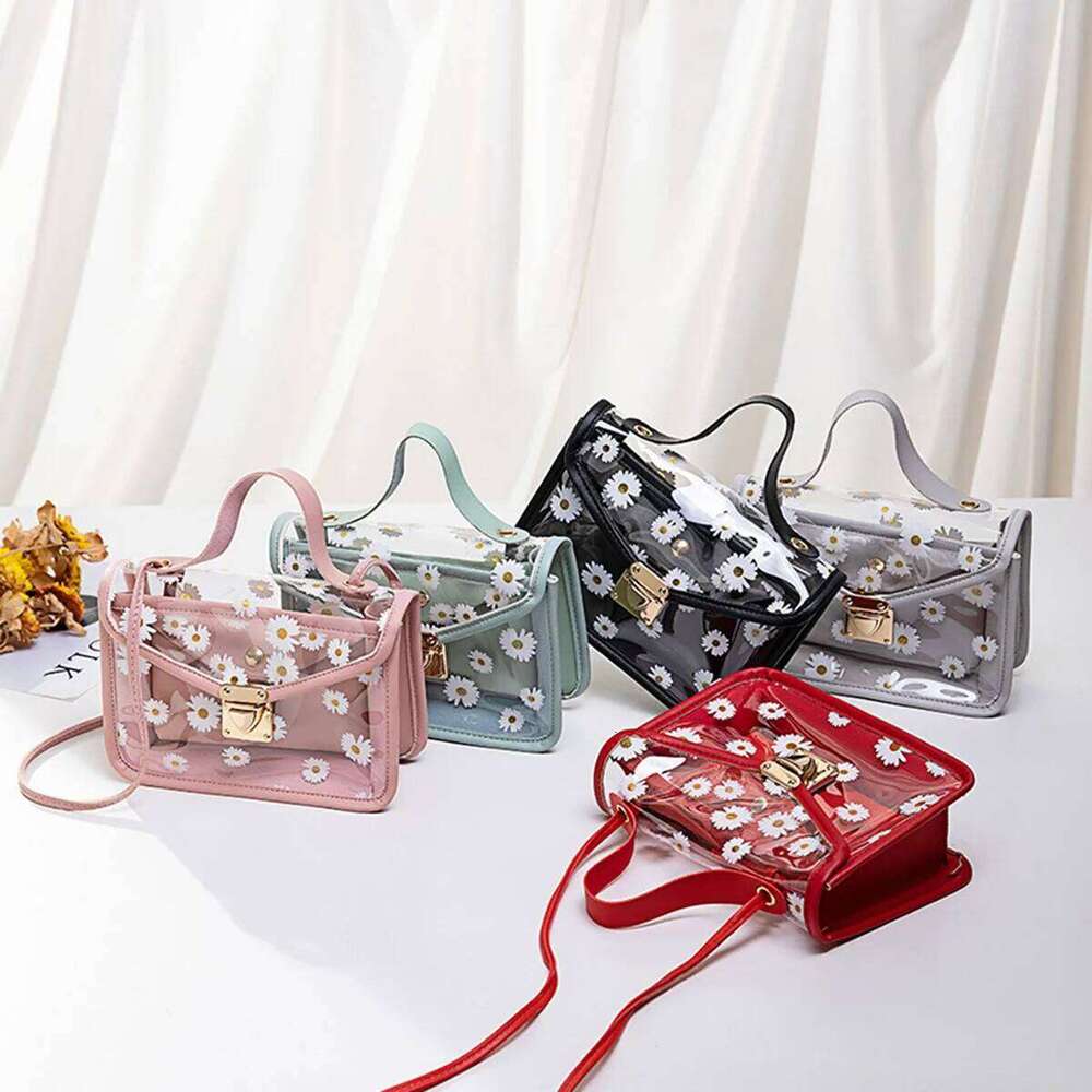 Cute Floral Print Mini Crossbody Transparent Ladies Small Fresh Style Bag Fashionable See-through Design Women's Purse