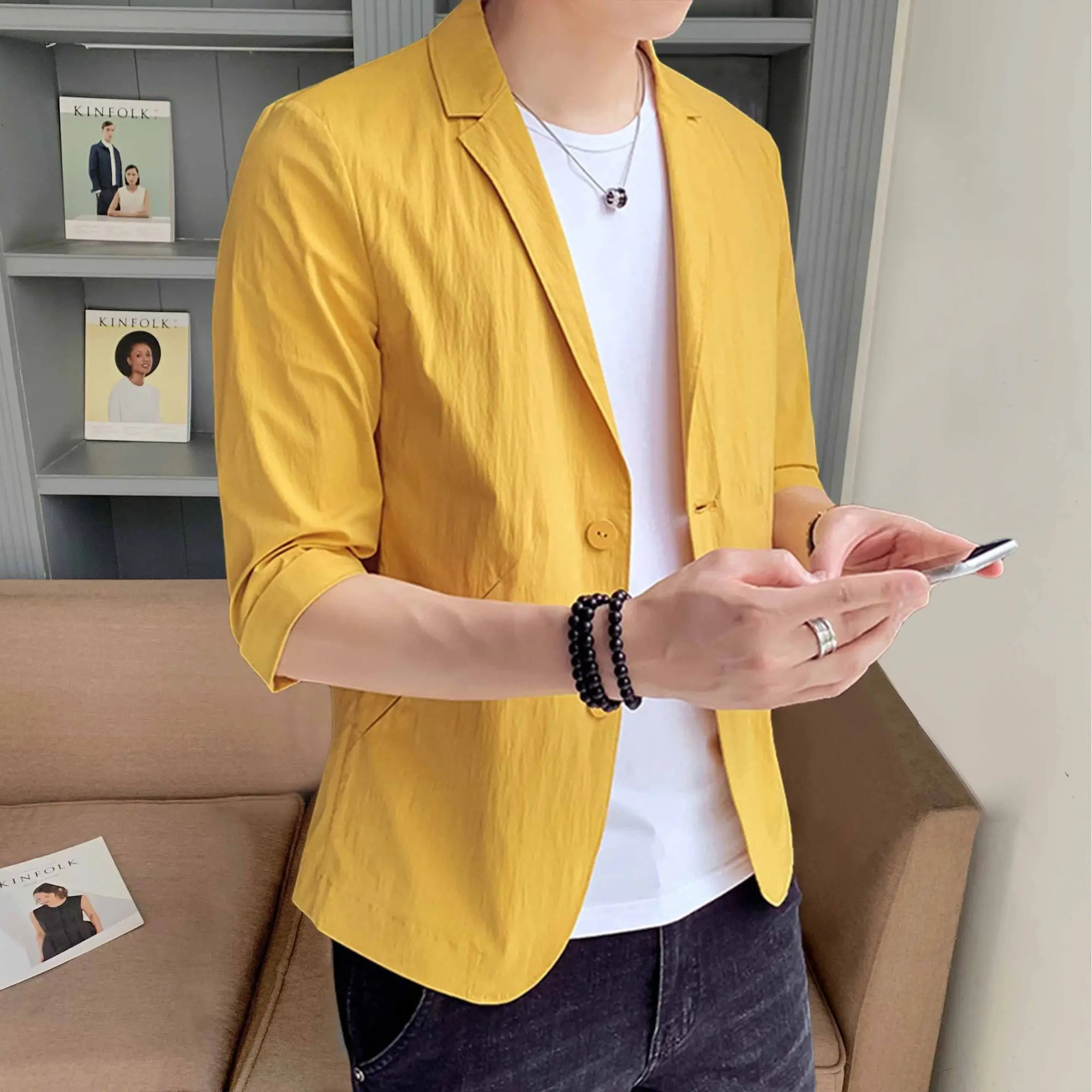 Casual Men Summer Thin Quartersleeved Top Shortsleeved Suit Jacket 260611
