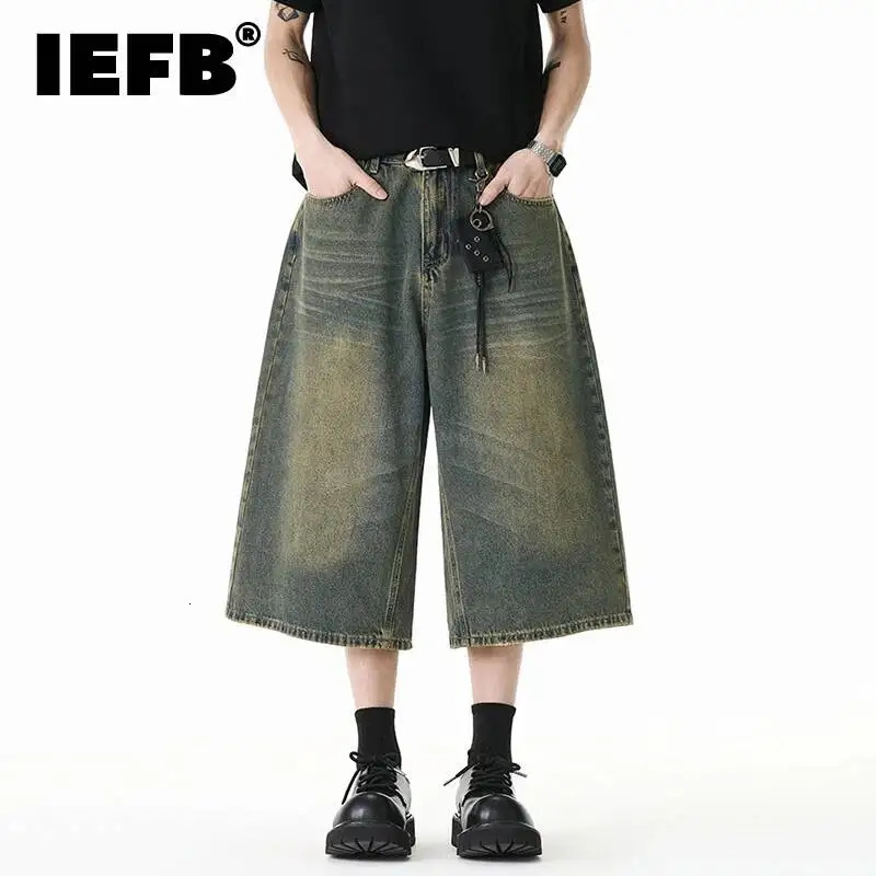 IEFB Premium Mens Denim Culottes Shorts American Style Casual Vintage Faded Wash Streetwear Calf Lenght Pants 9X3177 260609BANJIA