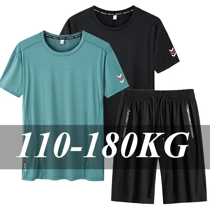1pc/2pcs Set Mens Plus Size Summer T-shirt Shorts 1XL-7XL 110-180KG Tees Pants Quick Dry Breathable Outdoor Casual Male Clothes 260608