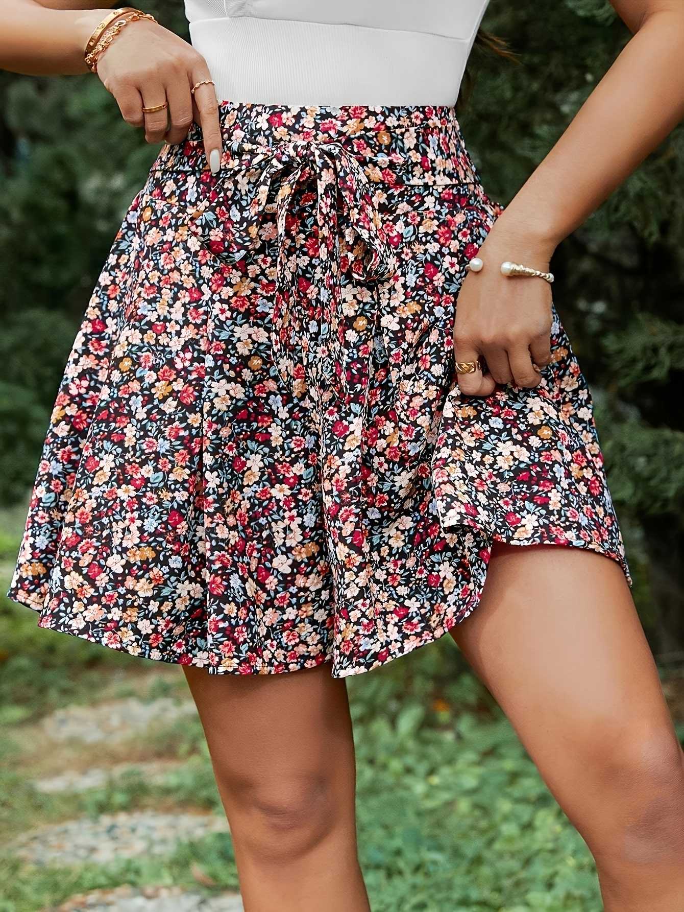 Skort Womens Plus Floral Size Print High Waist A-Line Summer Fashion Lightweight Casual Comfortable Flowy Design Breathable Fab M260612