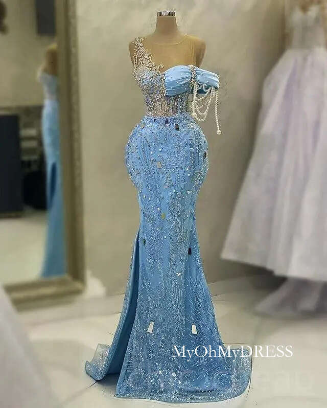 Beaded Crystals Prom Sequined Lace Mermaid Evening Formal Party Second Reception Birthday Engagement Gowns Dress Robe De Soiree Zj260 Y612