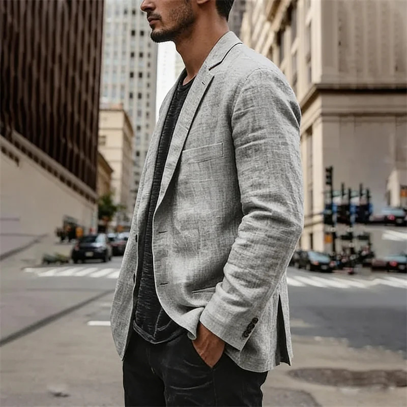 Mens Lightweight Linen Blazer Casual Slim Fit Notch Lapel Two Button Jacket for Summer Beach Wedding Business Daily Wear 260611