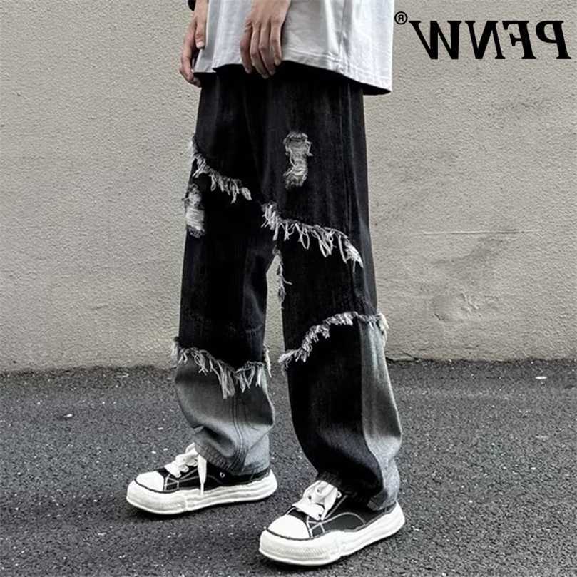 Jeans Mens Spring Summer High Strt Colors Contracted Patchwork Raw Edge Straight Loose Pants 28A2403 S260612