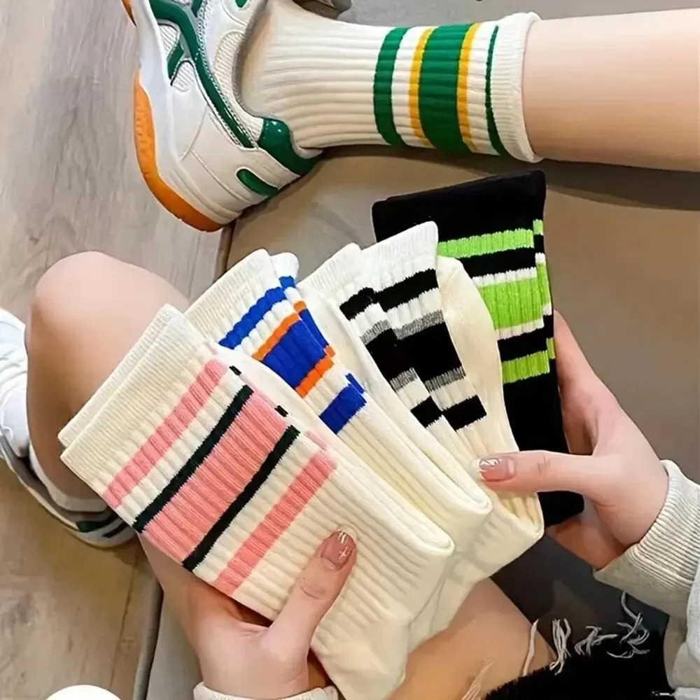 5 Pairs Womens Socks Cute Harajuku Warm Sock Simple Colorful Striped Short Fashion Spring Autumn Mid Length 260612
