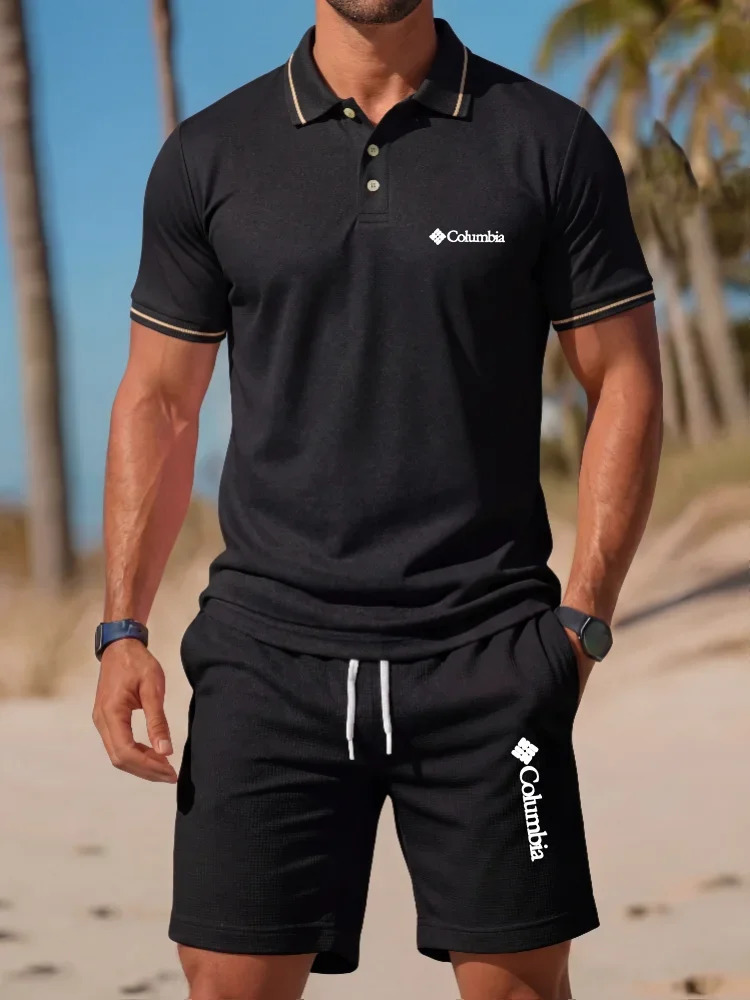 Printed Polo Shirt Short Sleeved Set Fashionable Mens Shorts 2026 Summer Comfortable Casual Lapel Tshirt