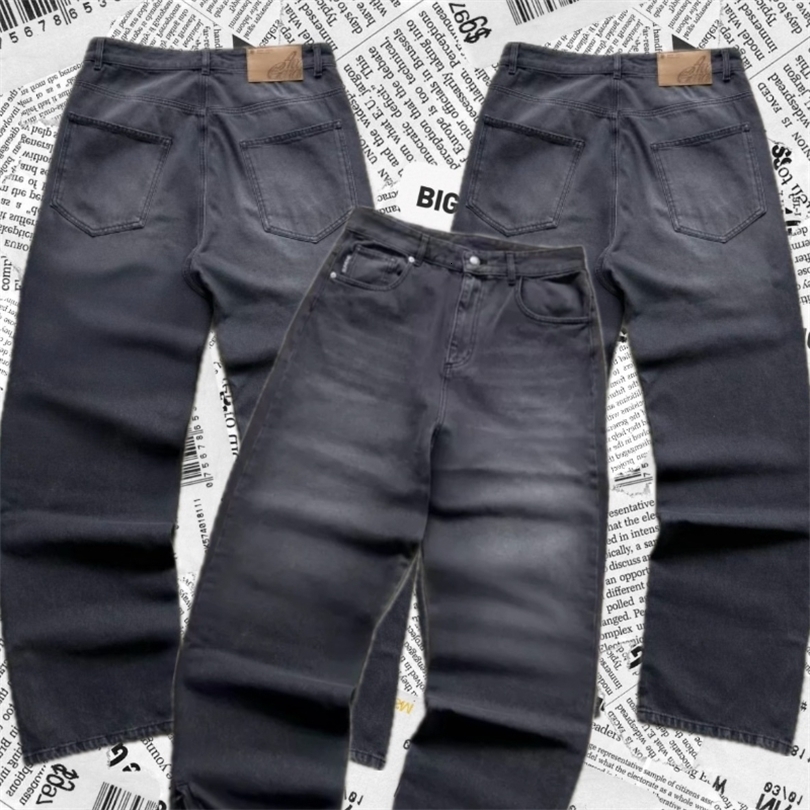 European American autumn and winter mens casual pants hiphop gold coin jeans Y2K retro gothic trend zipper embroidery pattern 260611