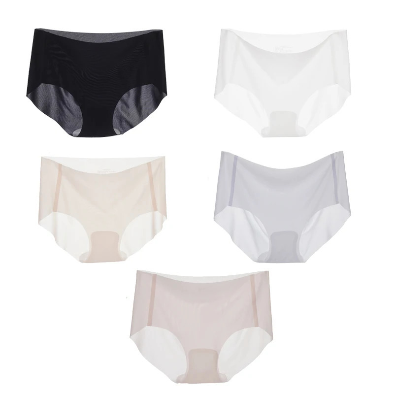 5Pcs Summer Ice Silk Seamless Briefs Ladies Ultra-thin Underwear Sense Quick-drying Panties M-XL Middle Waist Solid Panty 260611