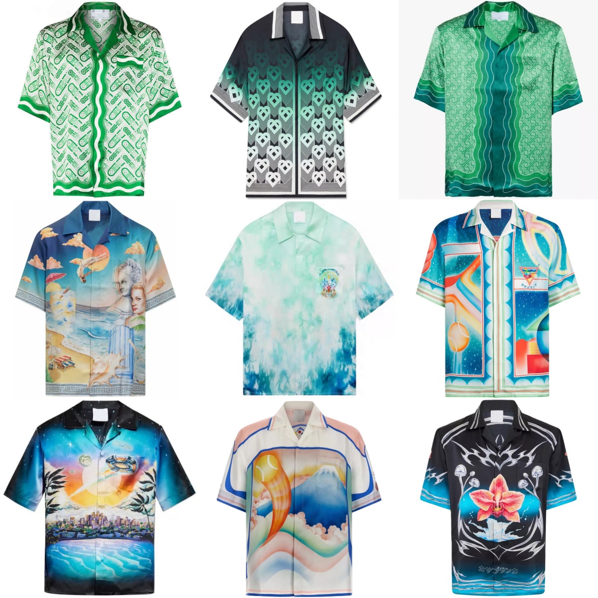 Men Designer Silk Shirt Hawaiian Satin Flower Gradient Short Sleeve Shirt Beach Shirts Button Up Tops-image-769645231