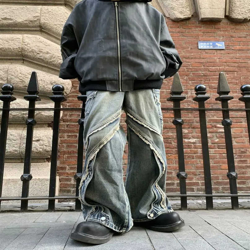 Jeans Oversized Raw Edge Washed Darkwear Y2K Punk Black American Strt Rock Retro High Waist Wide Leg Trousers y2k S260612