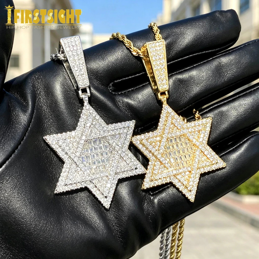 Iced Out Rock CZ Star of David Pendant Hip Hop Necklace For Men Boy Paved Bling Cubic Zirconia Gifts for Statement Jewelry 260612