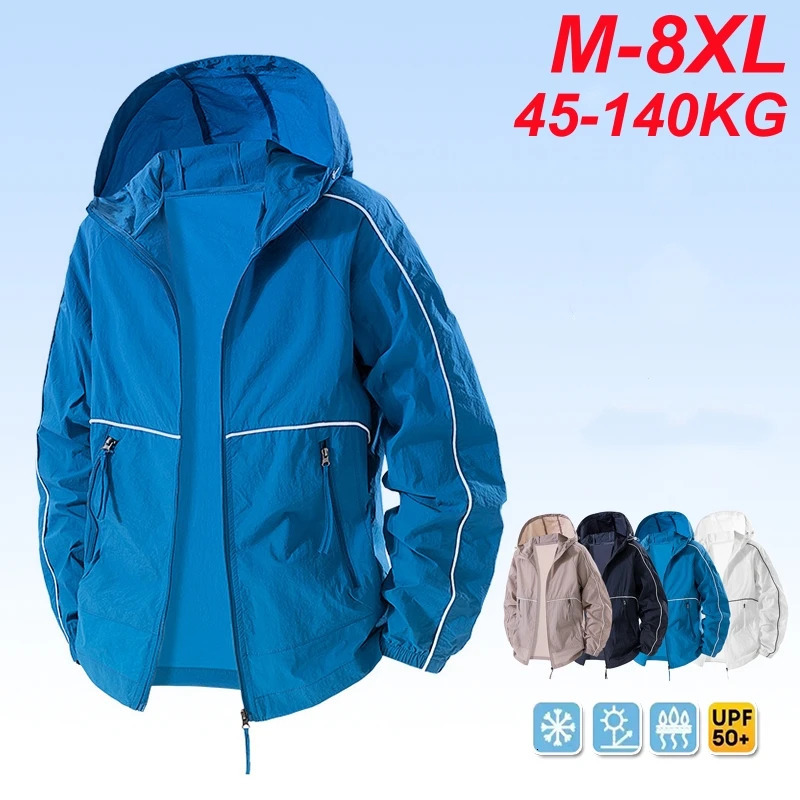 UPF 50 Summer Hiking Jacket Men Plus Size 8XL 7XL Waterproof Quick Dry Camping Windbreaker Fishing Outdoor Anti UV Clothes 260611