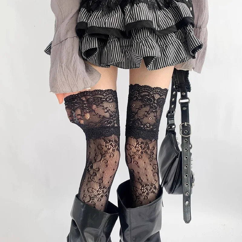 1 Pair Mesh Breathable Over The Knee Stockings Women Sexy Lace Floral Fishnet Stockings Costumes JK Lolita Thigh High Socks 260611