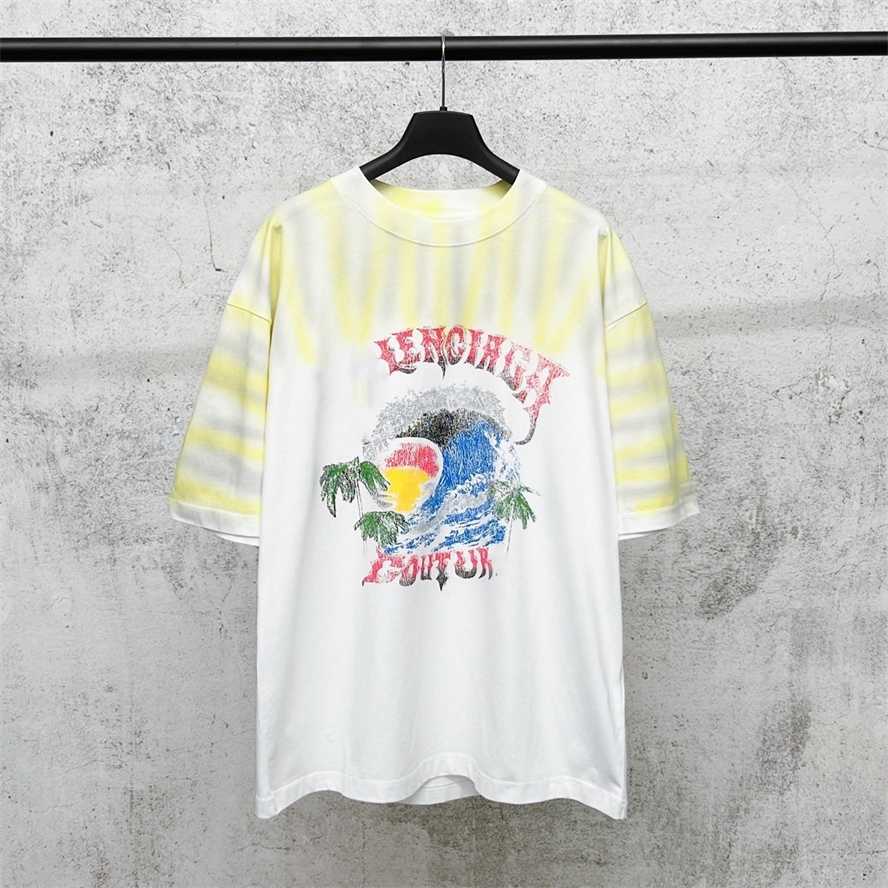 Correct version of Paris B SS26 new Hawaiian seaside art print washed tie-dye loose short-sleeve T-shirt{category}{category}CTNM