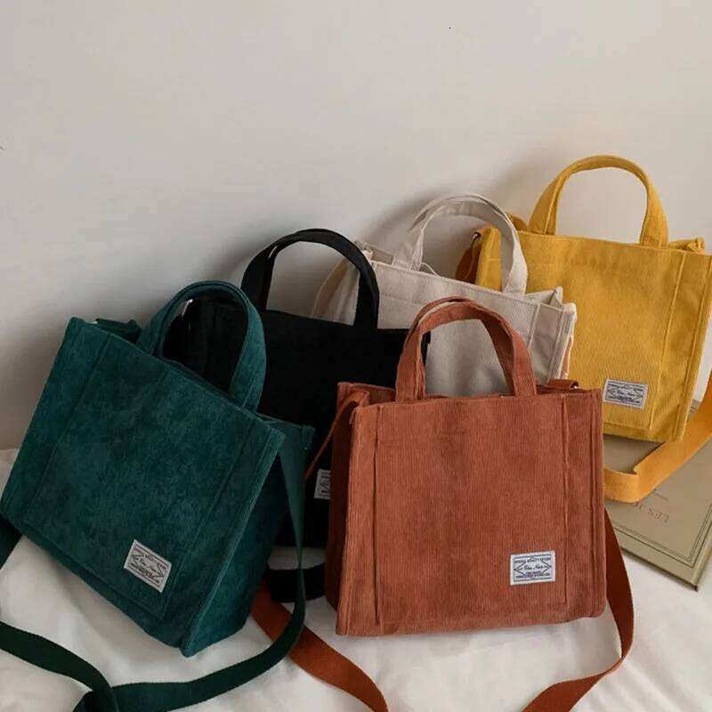 Ladies Corduroy Canvas Shoulder Crossbody Small Square Bag Stylish Trendy Women's Handbag for Casual Use