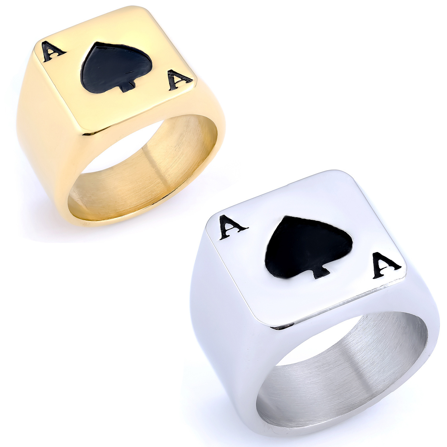 High quality European and American style personalized poker card biker-style red ace of spades stainless steel ring, fashion jewelry wholesale