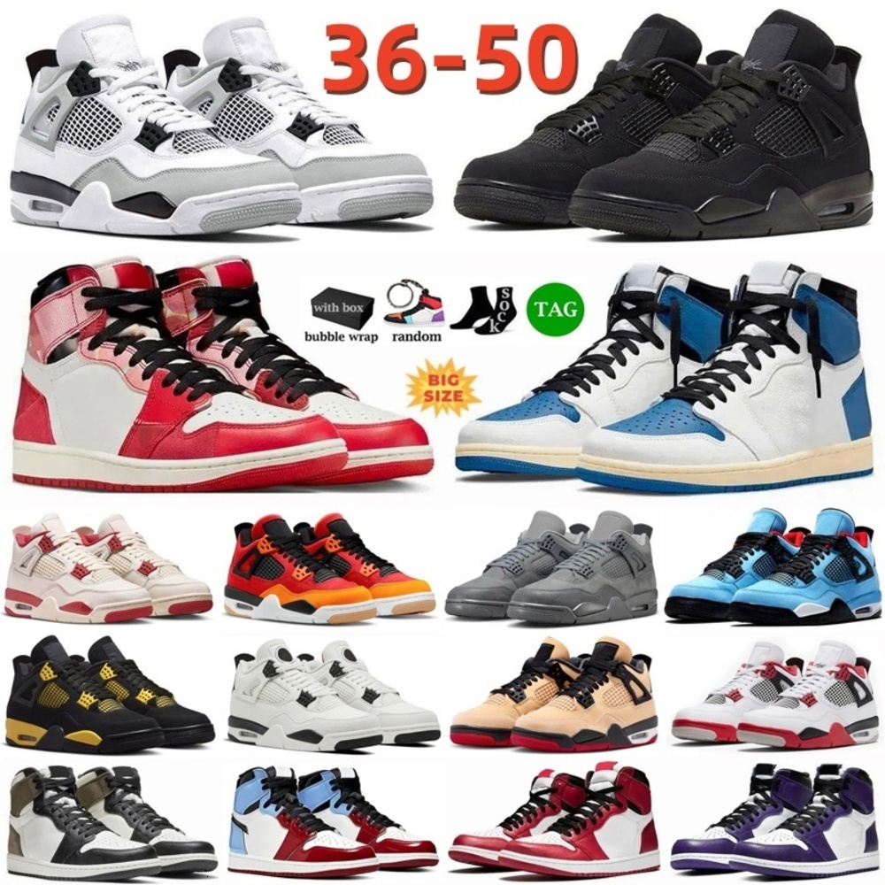 Size US15 Designer Basketball Shoes 1s 4s Mens Womens Sneakers 1 4 High Trainers Military Black Cat UNC White Thunder Bred Lucky Green Mocha Chicago