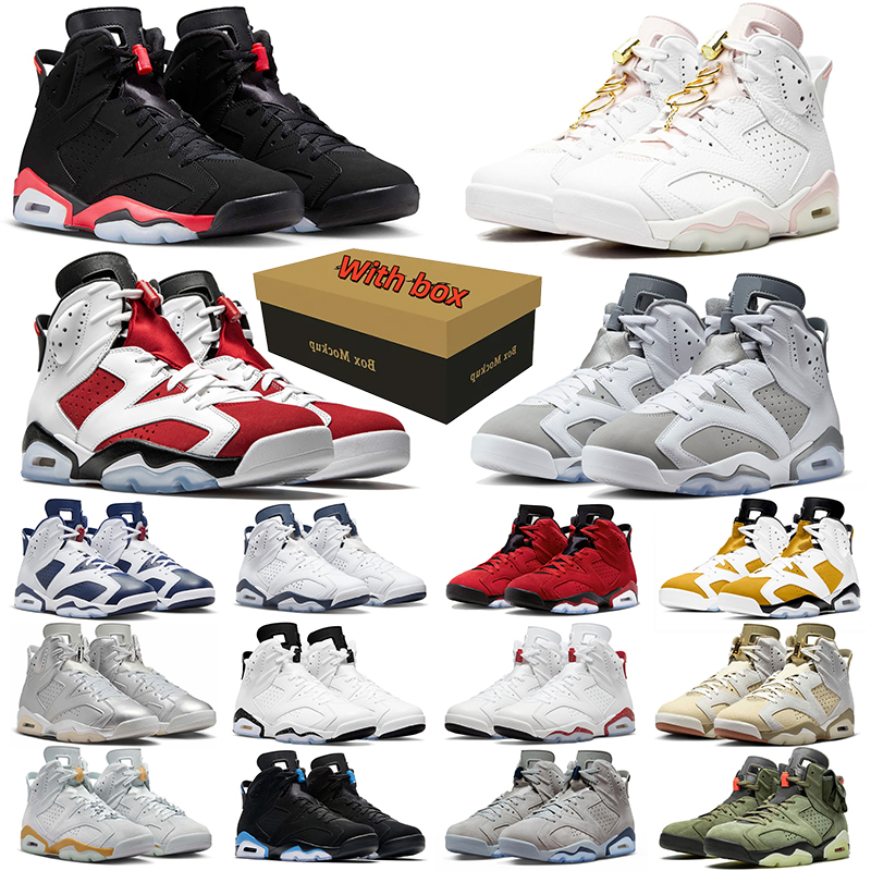with box designer basketball 6 shoes men women Carmine White Travis British Khaki Yellow Ochre Cool Grey mens womens outdoor sports 6s sneakers trai