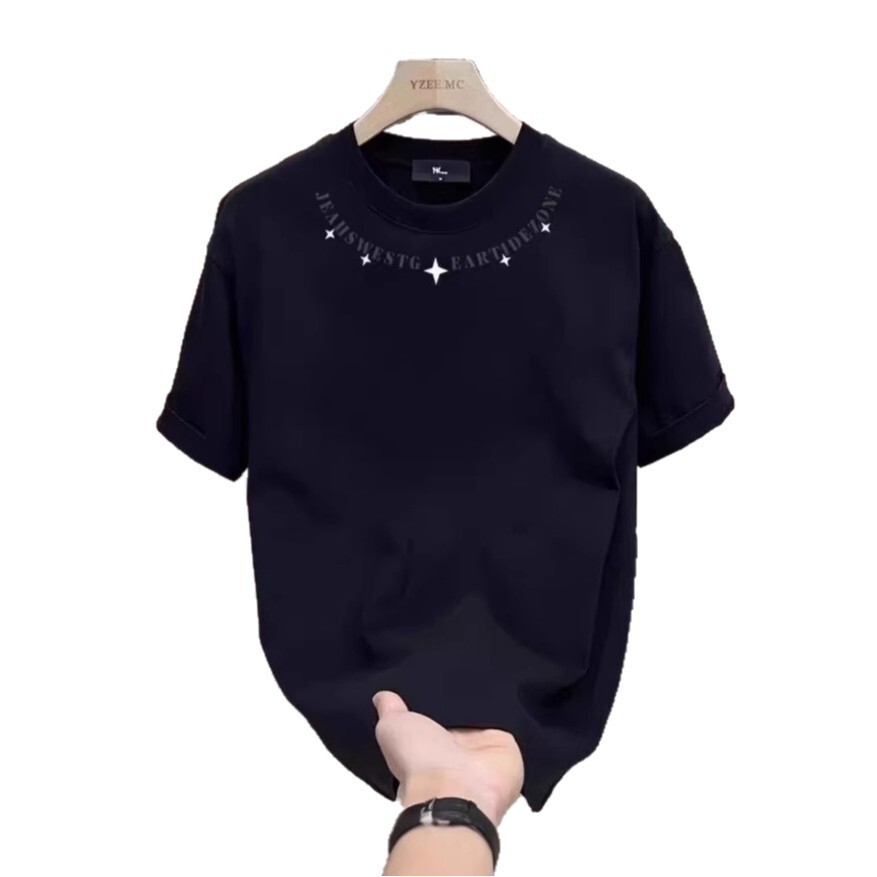 2026 American-style high-end men's new American-style star pattern printed trendy brand pure cotton short-sleeved shirt