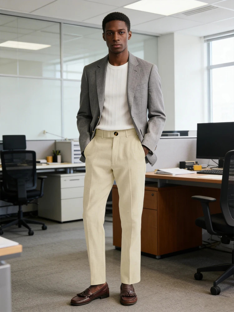 Mens Linen Straight Fit Pants WrinkleResistant Lightweight Breathable FlatFront Casual Trousers ExpandableWaist For Summer 260612