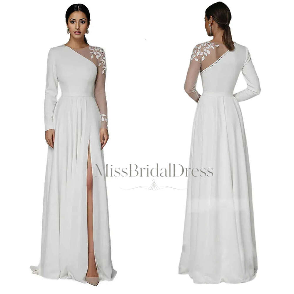 Modern Mermaid Prom Long Sleeve Jewel Capped Lace Design Appliques Sweep Train Front Split Celebrity Evening Dresses Plus Size Custom Made H24644 Mb