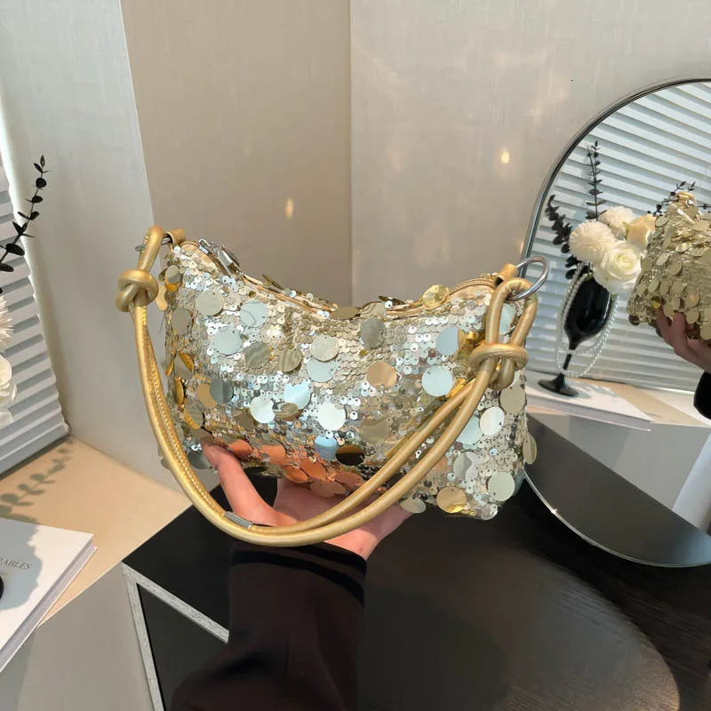 Retro Sequined n Womens Shoulder Bags Solid Color Cool Girls Phone Underarm Bag Simple Portable Ladies Handbags Purse 260610