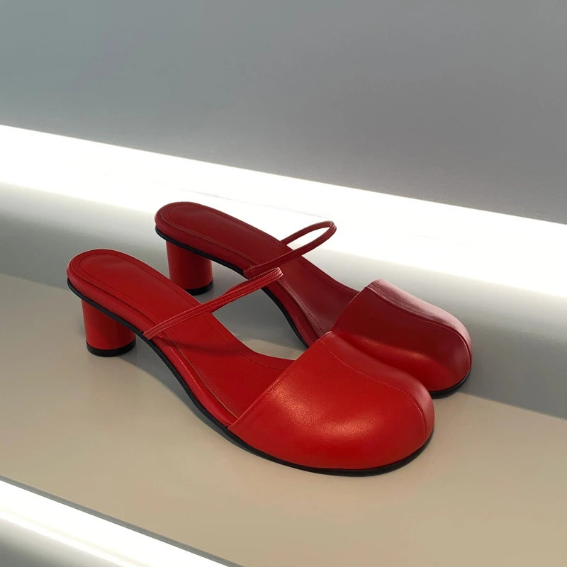 Summer Solid Color Closed Toe Chunky Dress Shoes Slippers Womens Shallow Mouth Simple Single Strap High-Heeled Sandals Pumps 260612