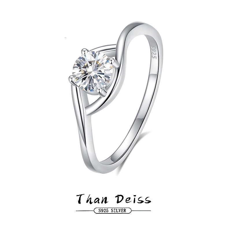 Artistic Eye-Shaped Twisted Arm 0.5ct Moissanite Four-Prong Diamond 925 Sterling Classic Niche Ring Women's Silver Jewelry Wholesale
