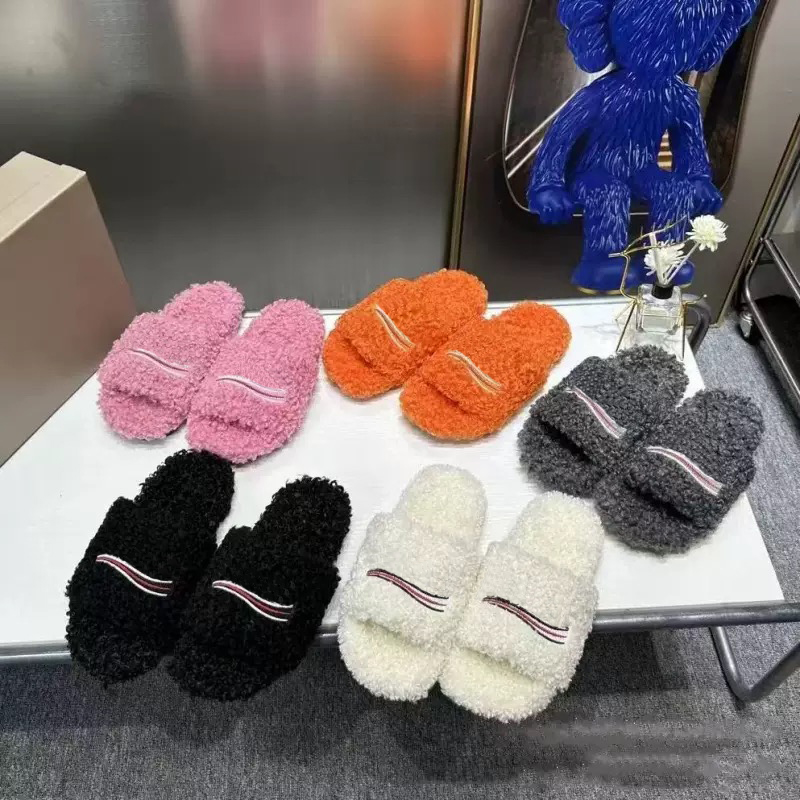 Designer Shoes For Couples Hairy Slippers For Autumn And Winter Luxurious Wool Lambs That Can Be Worn Outside Versatile One-Piece Slippers With Box