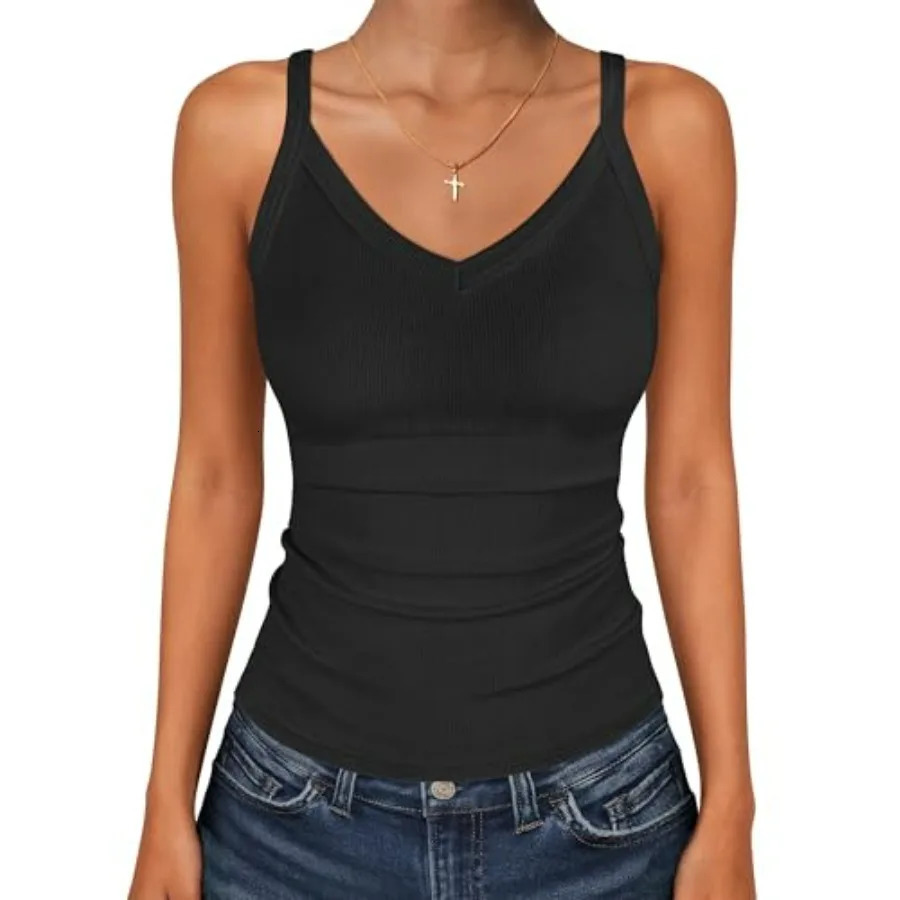 ANRABESS V Neck Tank Tops for Women Ribbed Knit Camisole 2026 Summer Casual Sleeveless Slim Fitted Basic Cami Shirts Clothes 260612