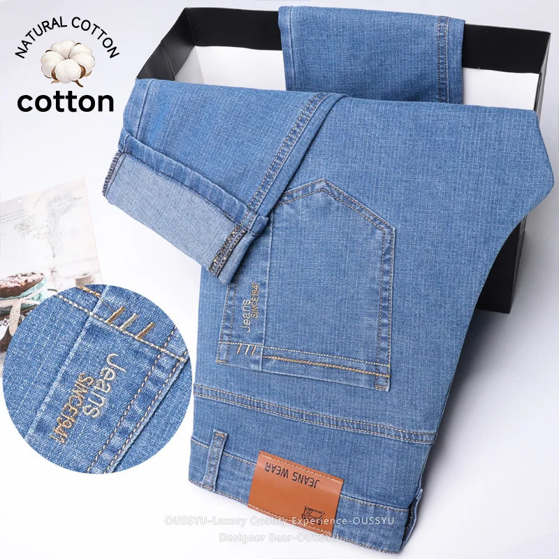 2026 Summer Thin Mens Denim Jeans Cotton Straight Business Soft Pants Arrivals Dropship Work Trousers Plus Size 40 Fathers Day 260612
