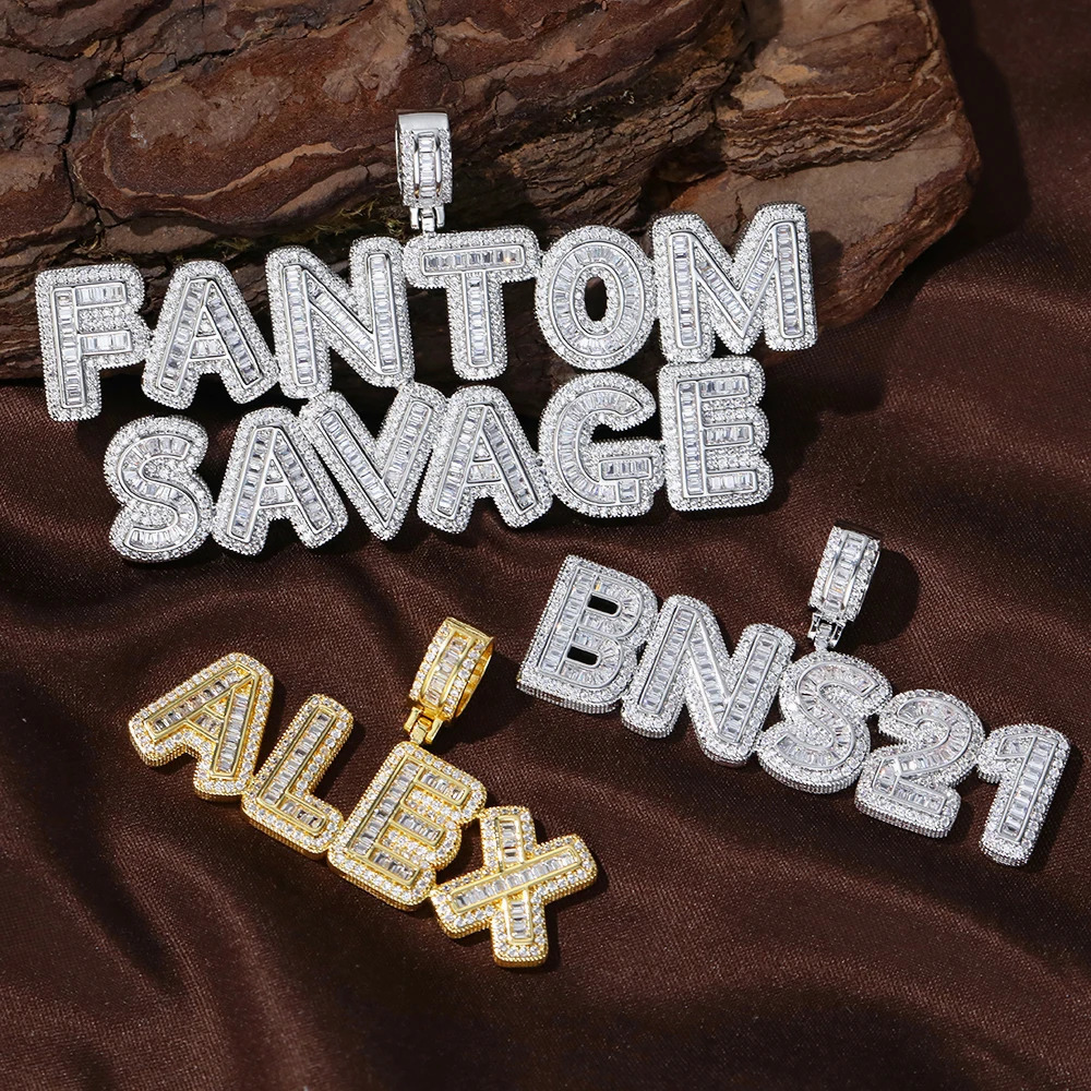 Hip Hop Iced Out Customized Name Necklace Personalized Paved Baguettecz Letter Pendant Women Men y Gift Custom Jewelry 260611