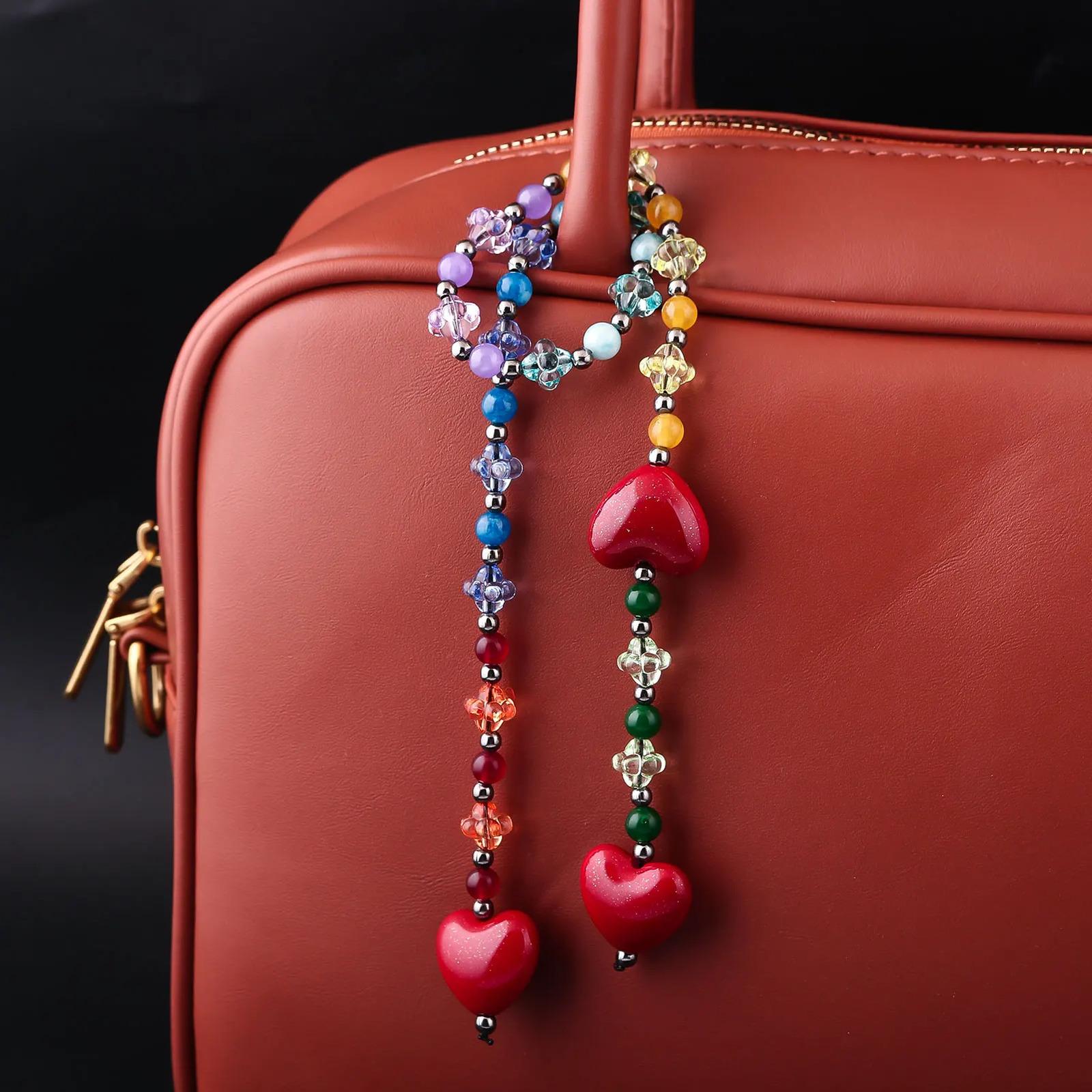 Y2K Bag Packaging Accessories Fashion Lady Jewelry Big Red Love Heart Womens Bag Charms Keychain Beads Chain For Key Bags 260611
