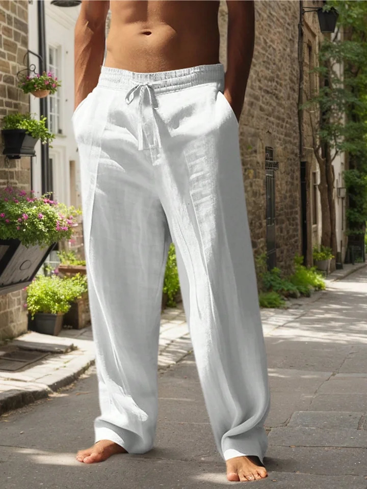 Mens Beach Pants Daily Versatile Outdoor Leisure Fitness Simple Cotton Hemp Texture Loose Long for Spring and Summe 260611